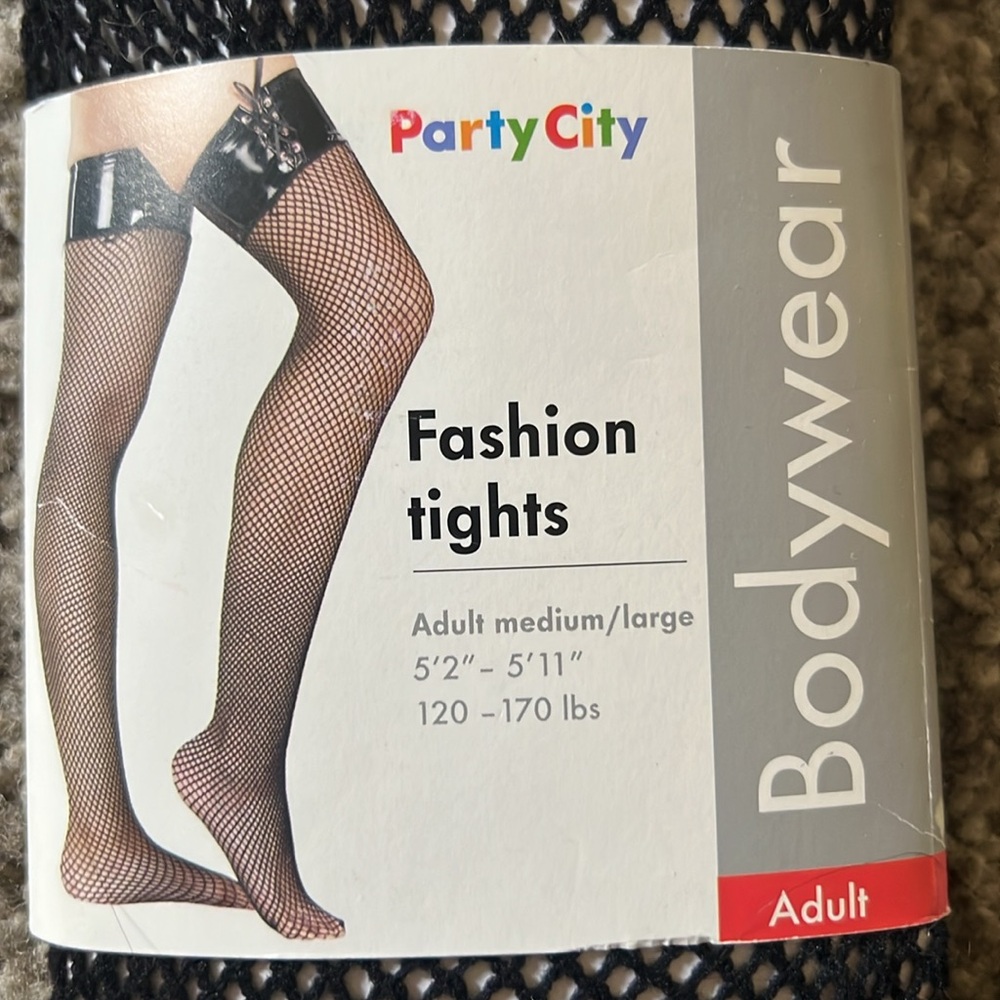 Black Vinyl Top Fishnet Thigh-High Stockings for Adults